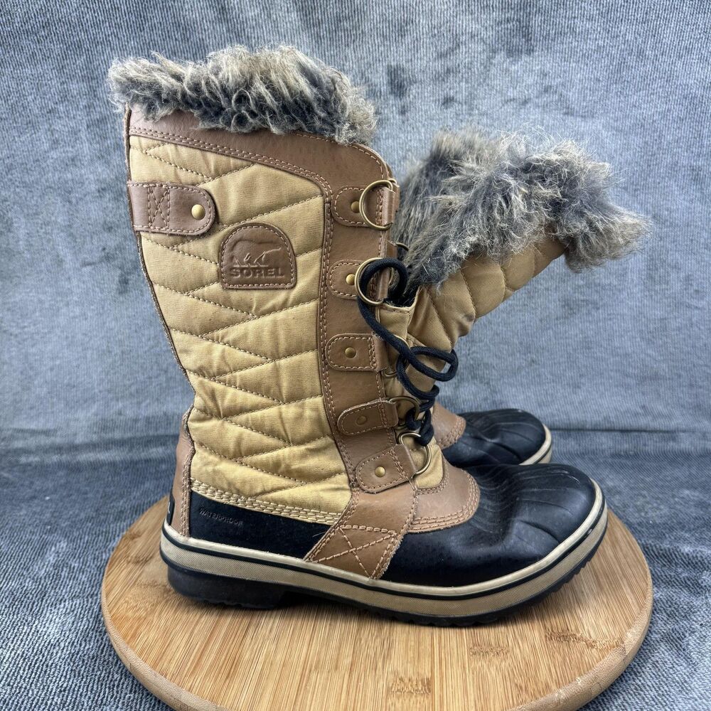 Sorel Tofino II Boots Womens Size 7 Brown Black Faux Fur Waterproof Winter